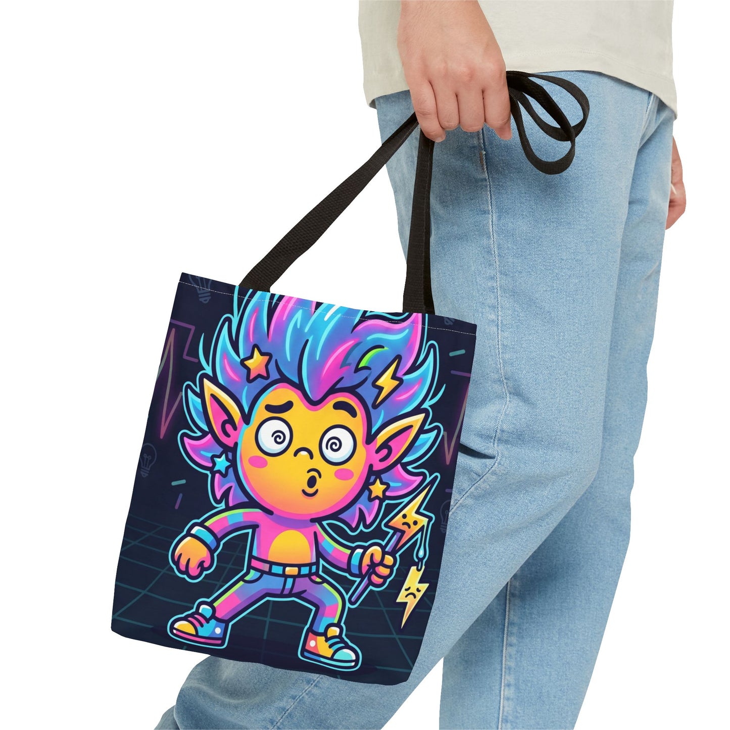 Neon Electric Tote Bag - Colorful Cartoon AOP Shoulder Bag