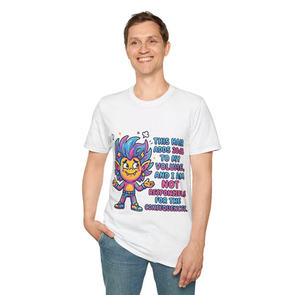 T-Shirt — "This Hair Adds 20dB to My Volume" Colorful Graphic Tee