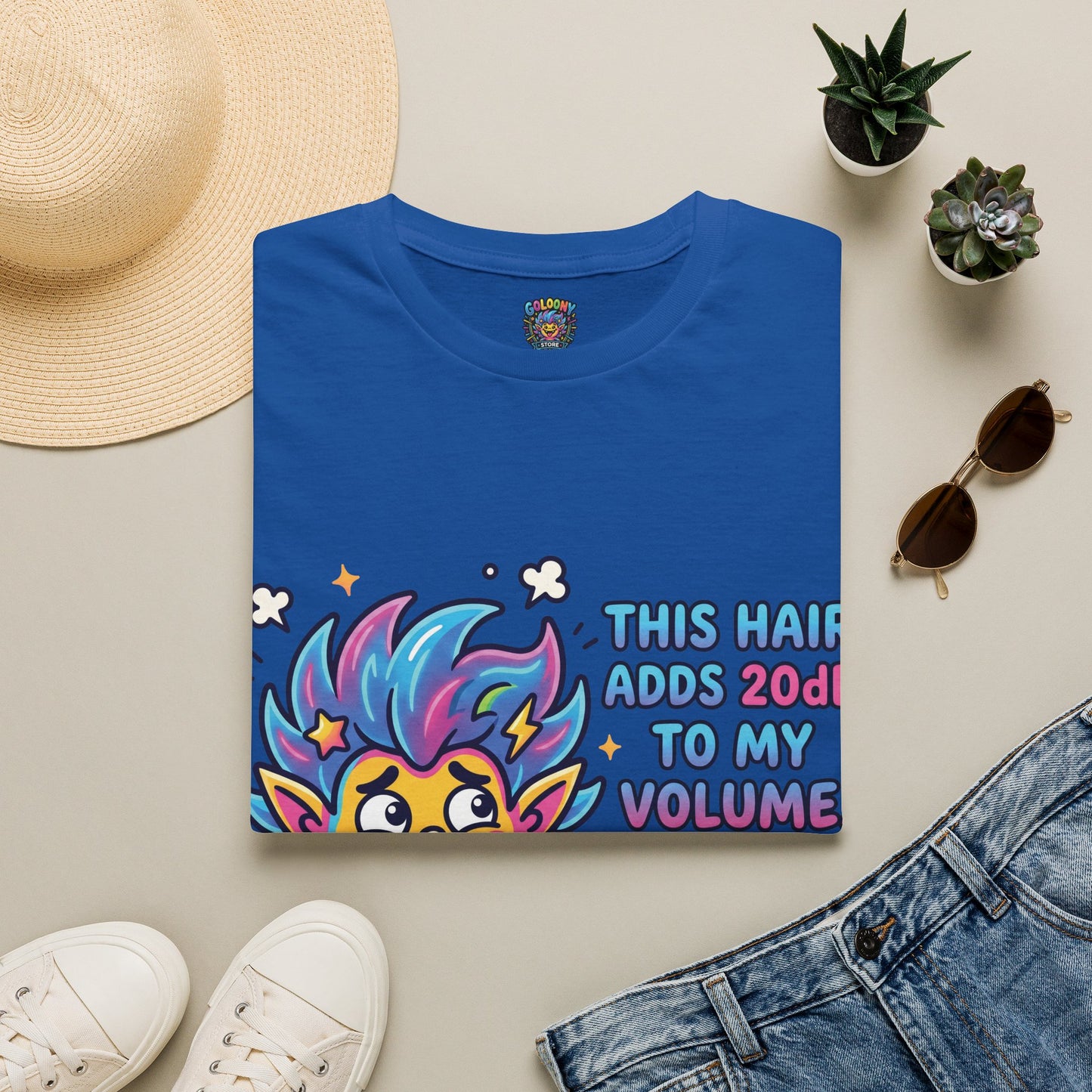 T-Shirt — "This Hair Adds 20dB to My Volume" Colorful Graphic Tee