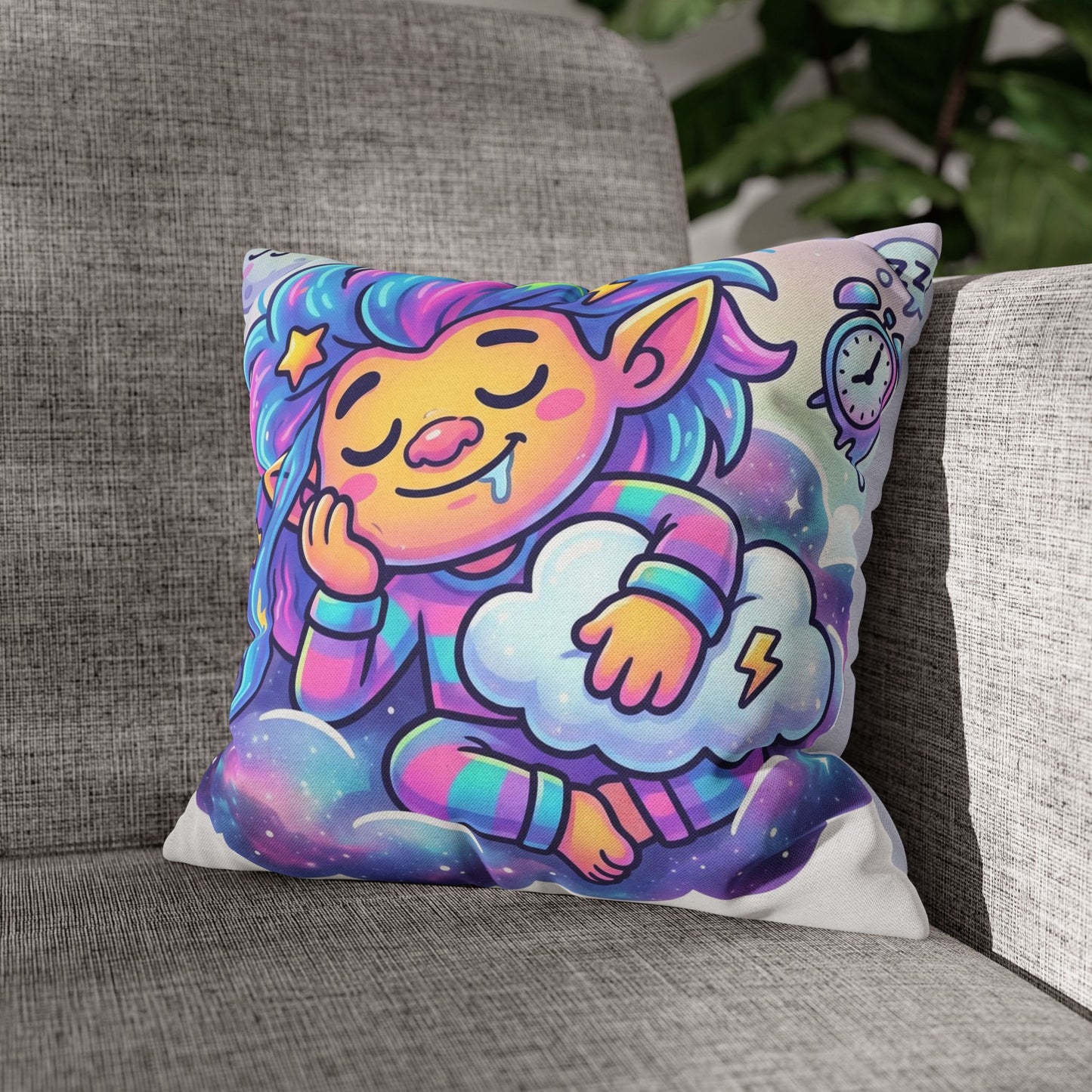 Cute Dreamer Throw Pillow — Colorful Sleeping Design