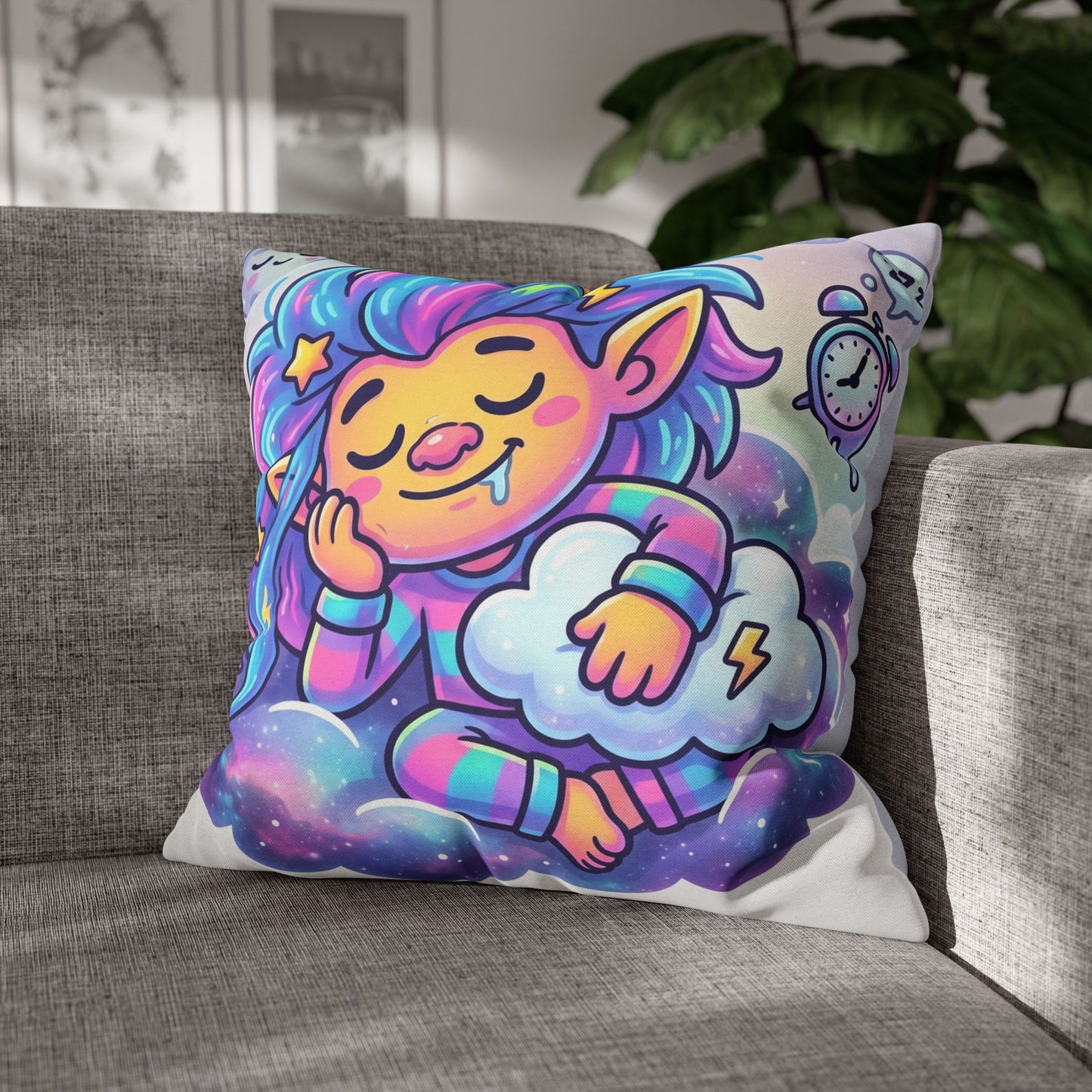 Cute Dreamer Throw Pillow — Colorful Sleeping Design