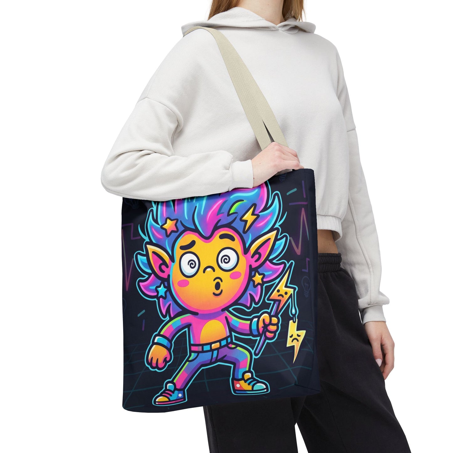 Neon Electric Tote Bag - Colorful Cartoon AOP Shoulder Bag