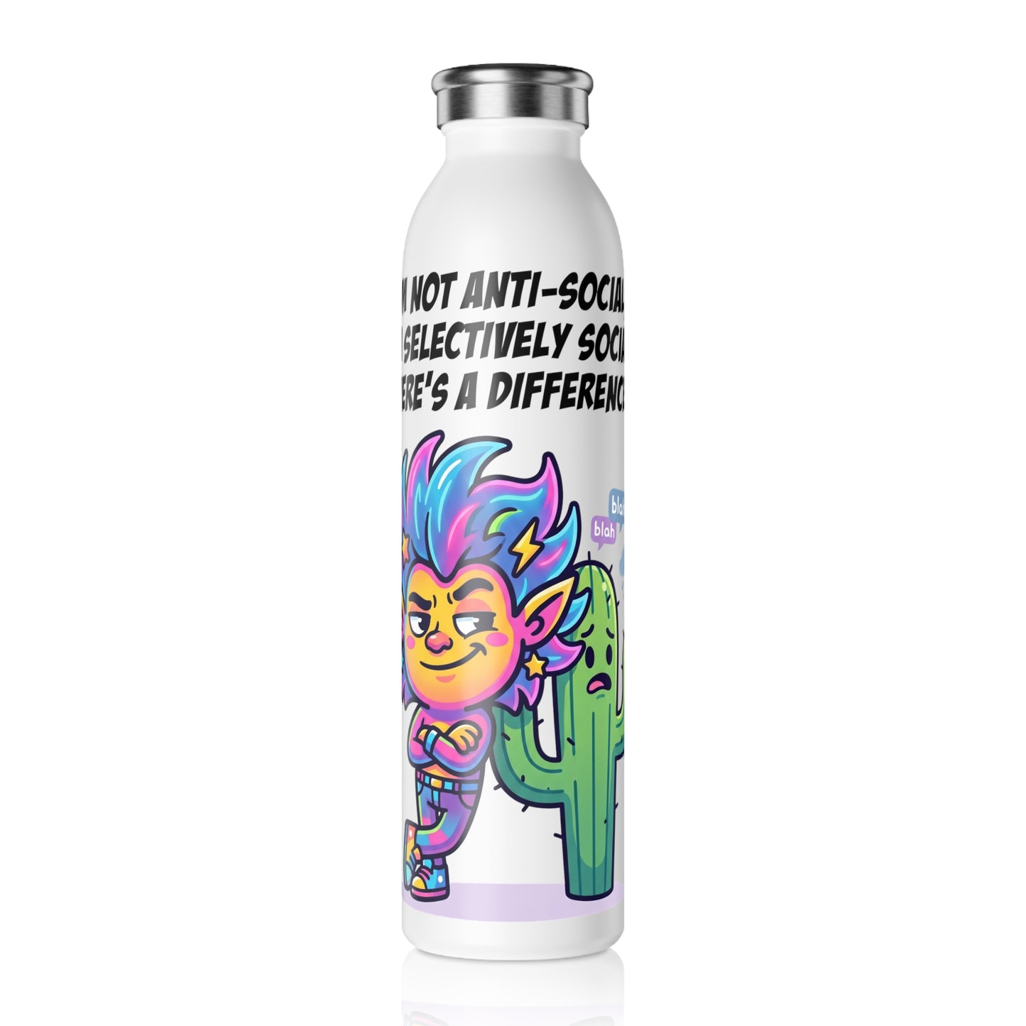 Slim Water Bottle — "I'm Selectively Social" Colorful Stainless Steel Bottle