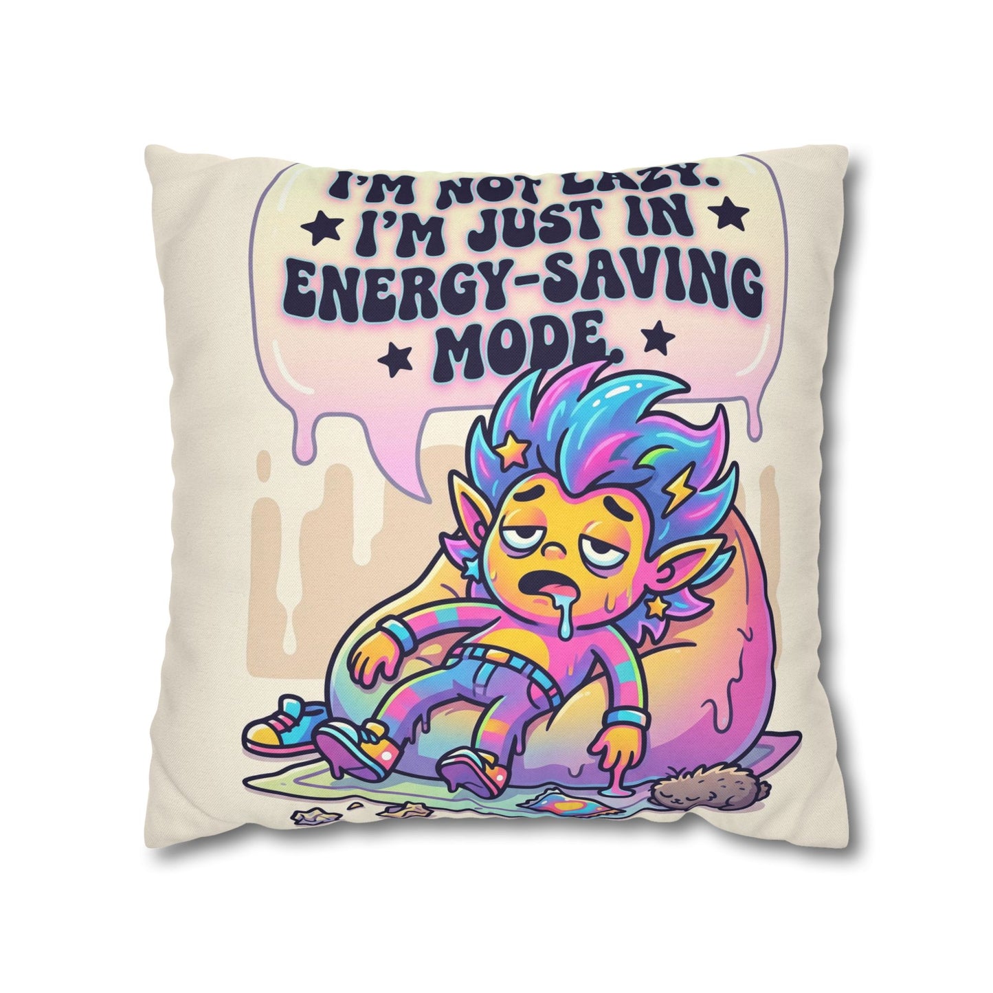 Energy-Saving Mode Decorative Pillow — Cute Tired Design