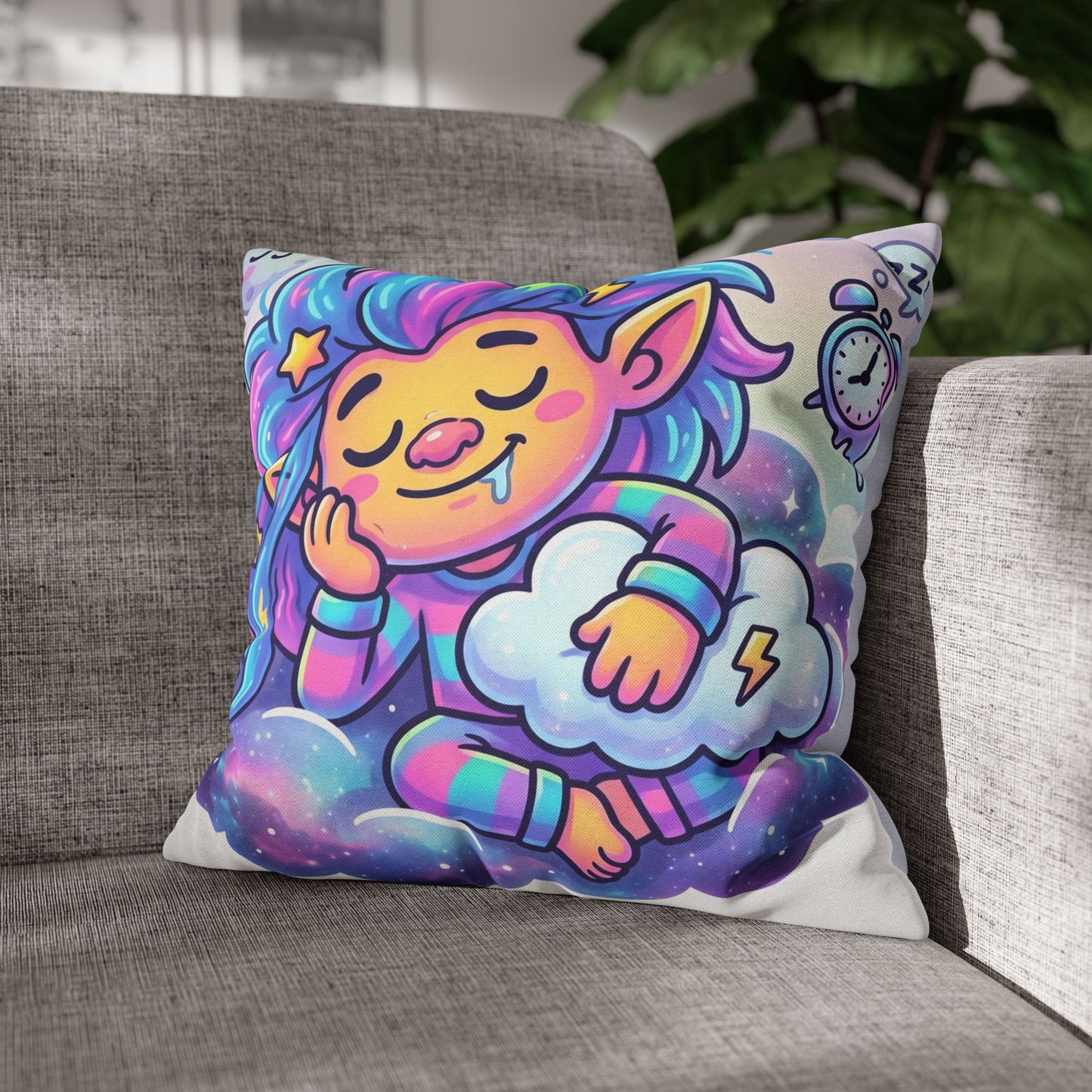 Cute Dreamer Throw Pillow — Colorful Sleeping Design