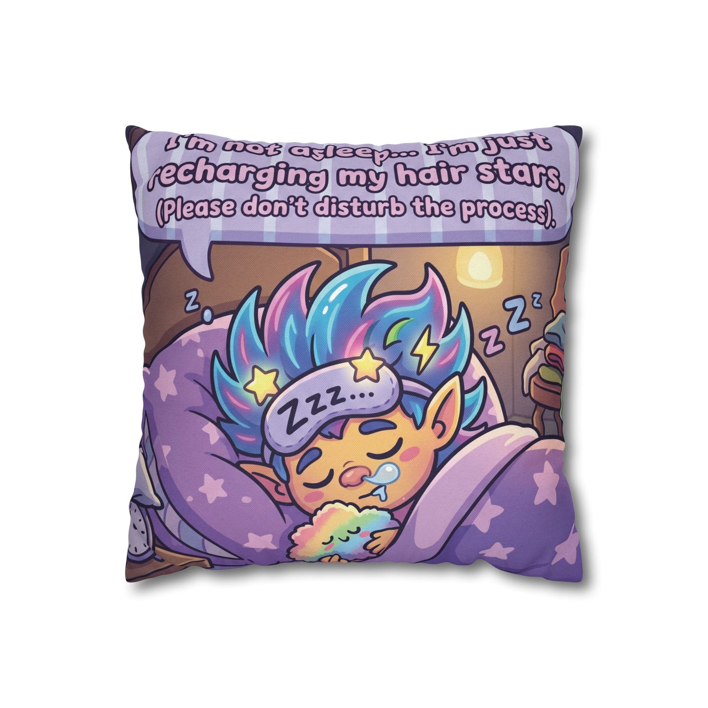 Star-Hair Sleeping Pillowcase — "Recharging My Hair Stars" Decorative Throw Pillow