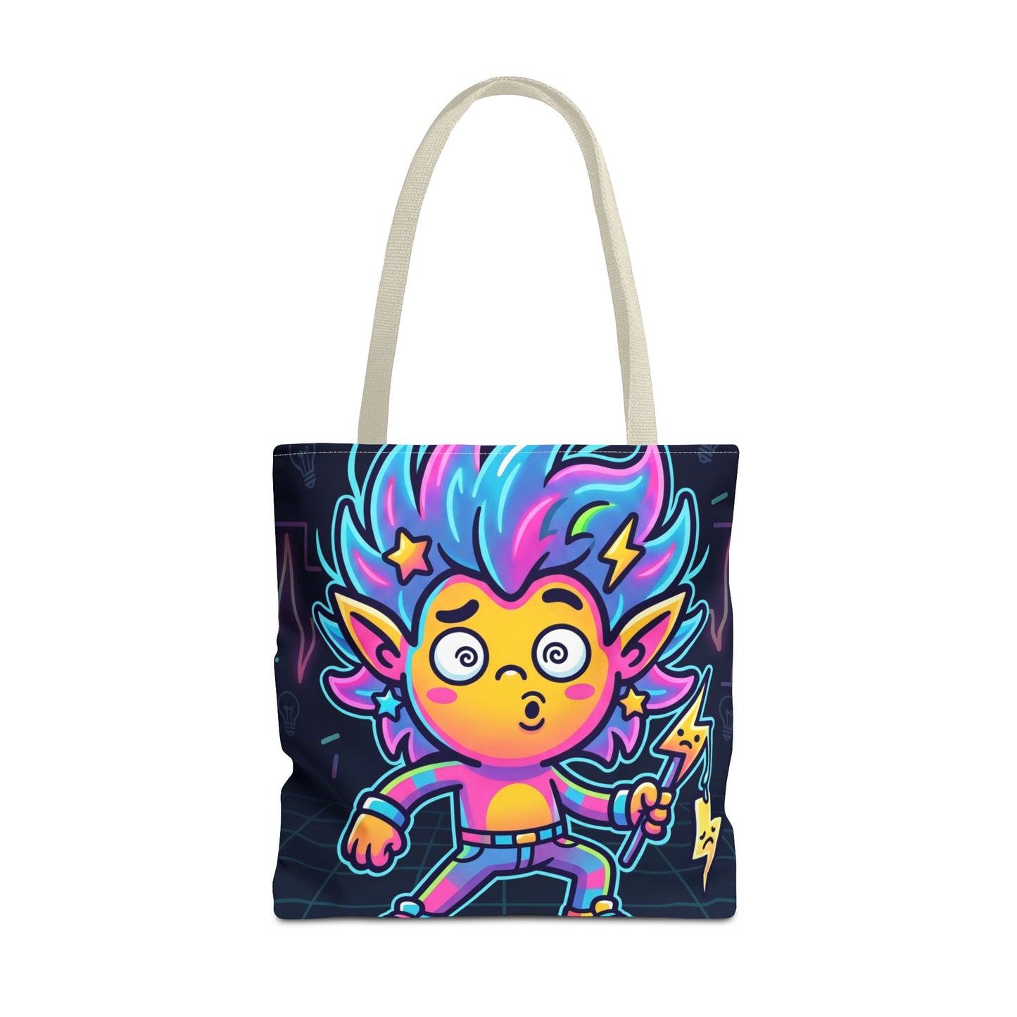 Neon Electric Tote Bag - Colorful Cartoon AOP Shoulder Bag