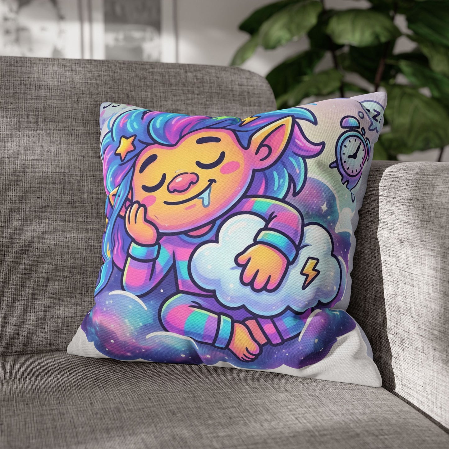 Cute Dreamer Throw Pillow — Colorful Sleeping Design