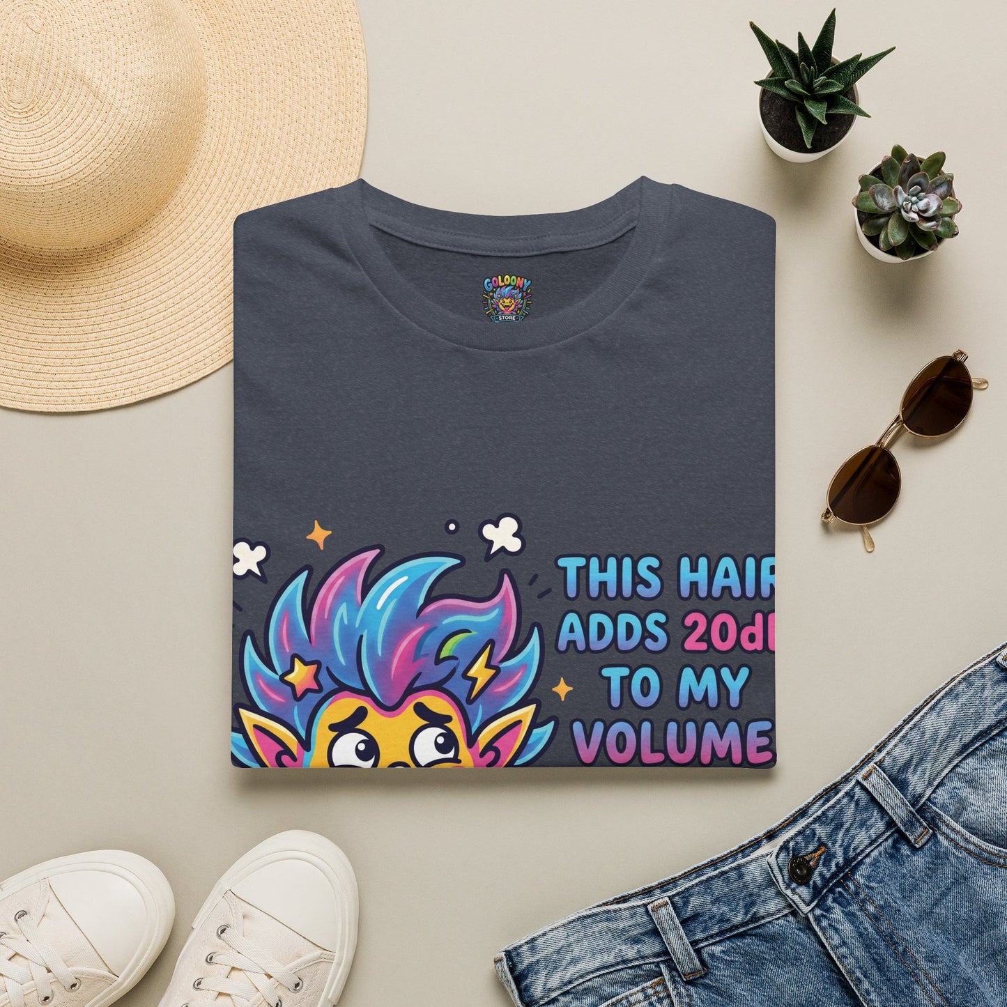T-Shirt — "This Hair Adds 20dB to My Volume" Colorful Graphic Tee