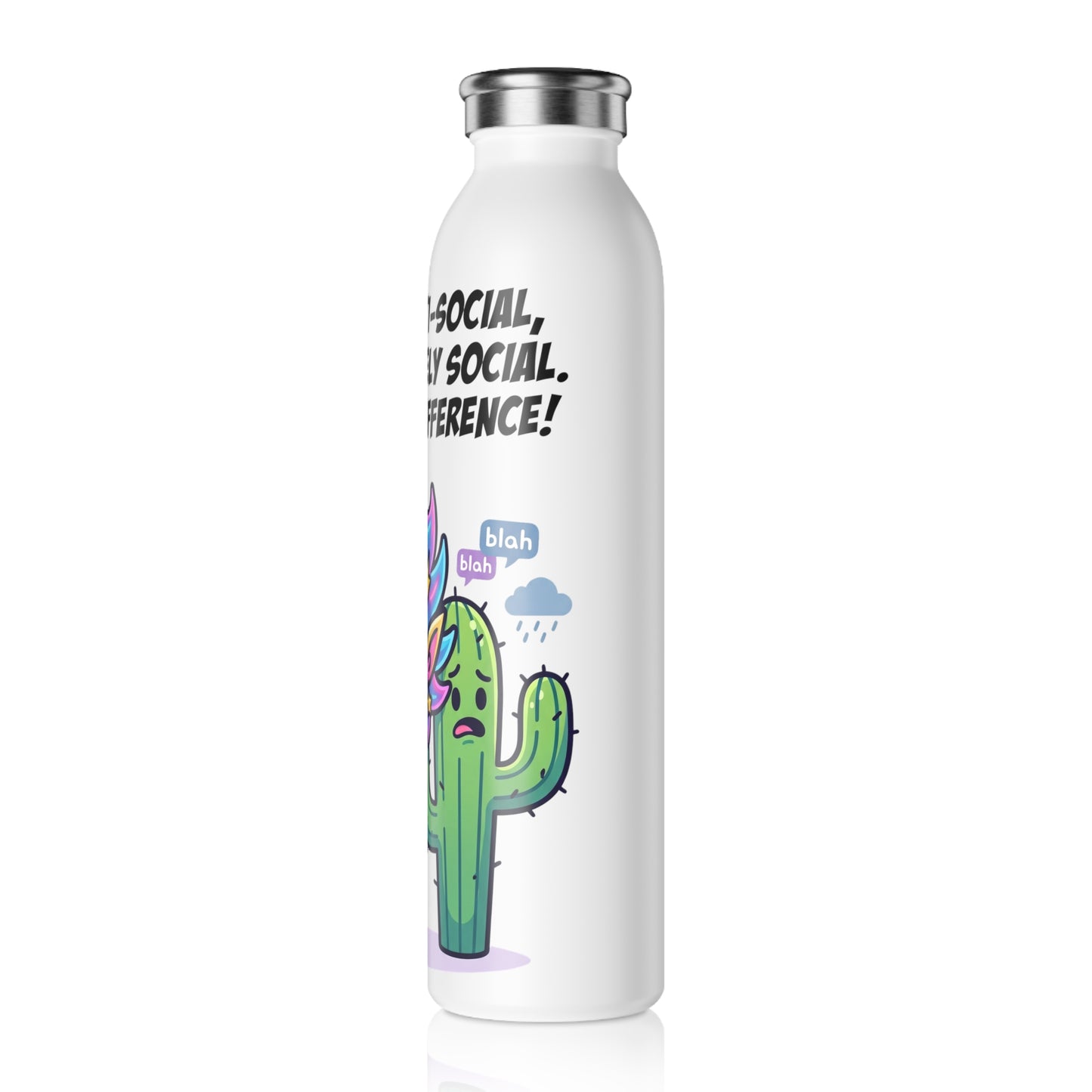 Slim Water Bottle — "I'm Selectively Social" Colorful Stainless Steel Bottle