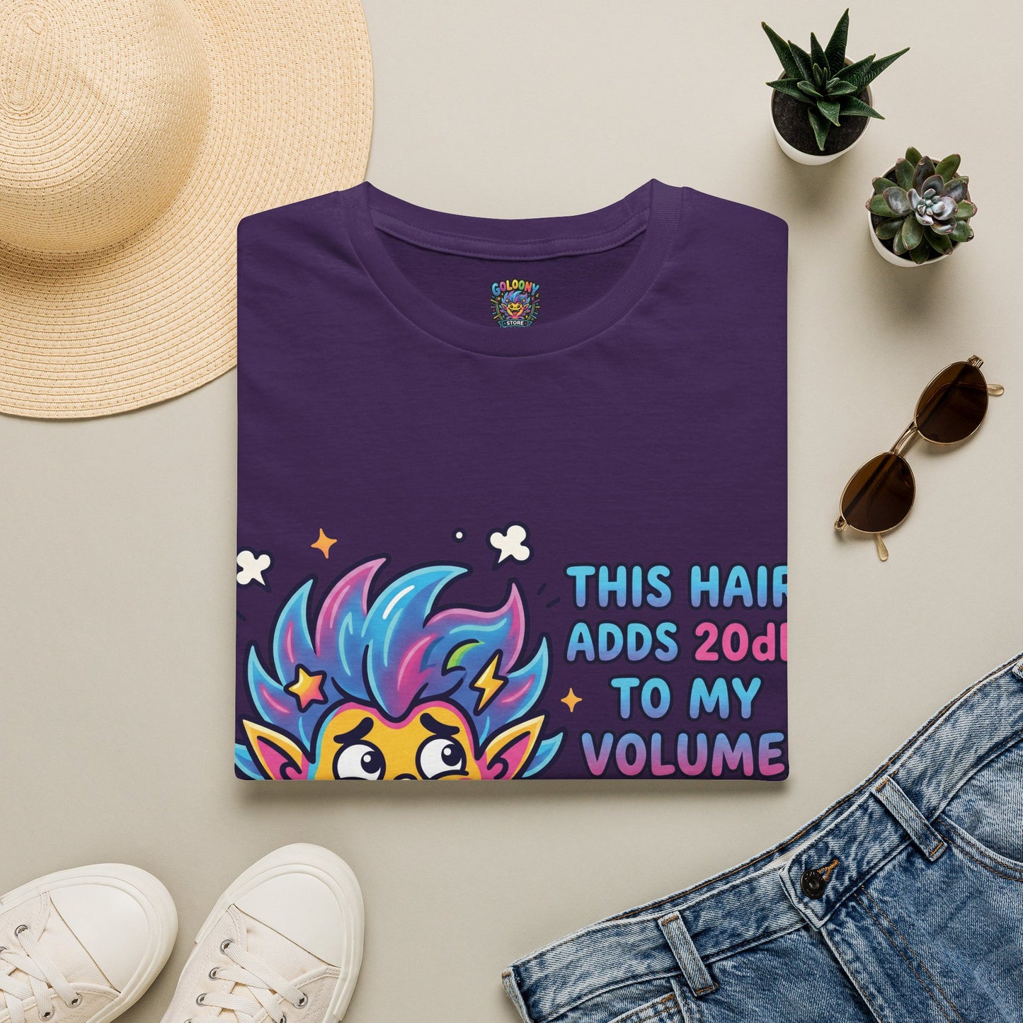 T-Shirt — "This Hair Adds 20dB to My Volume" Colorful Graphic Tee