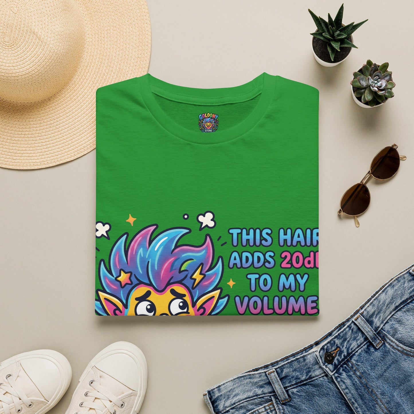 T-Shirt — "This Hair Adds 20dB to My Volume" Colorful Graphic Tee