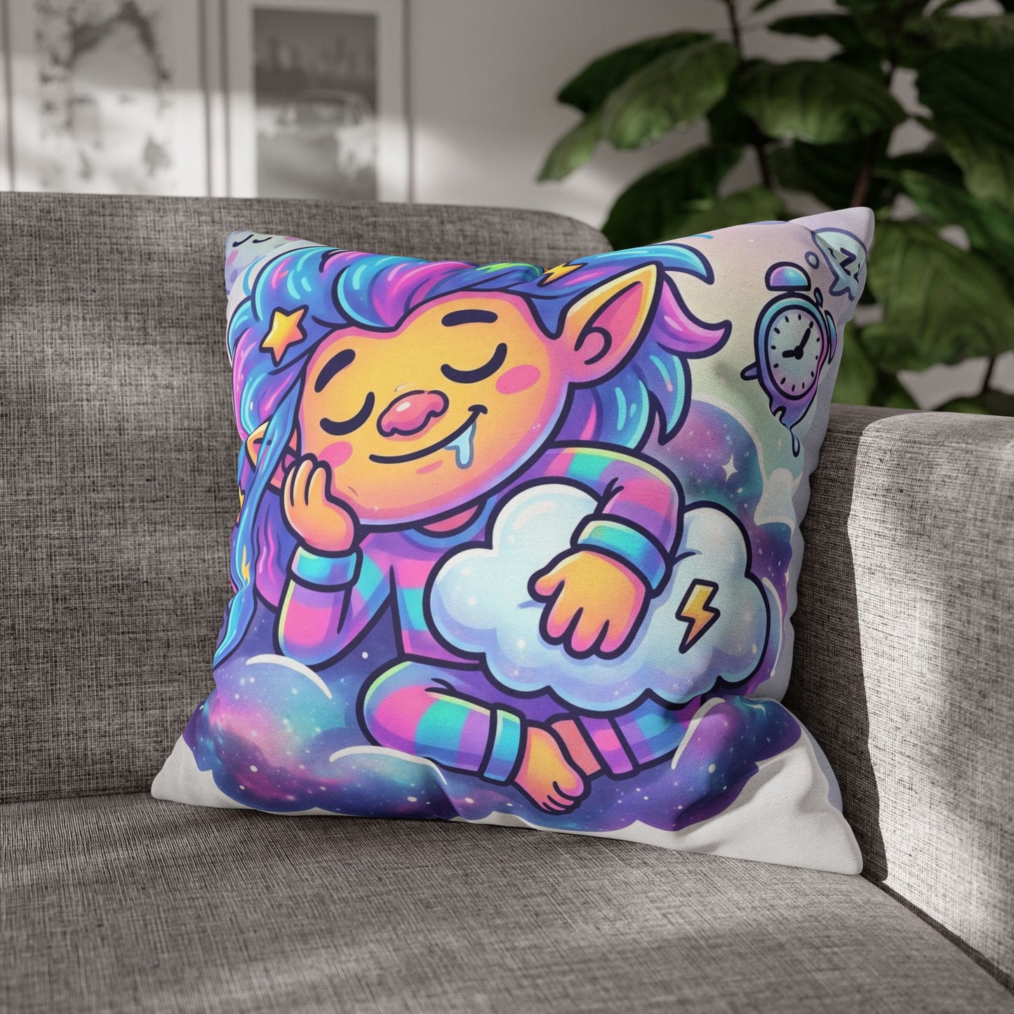 Cute Dreamer Throw Pillow — Colorful Sleeping Design