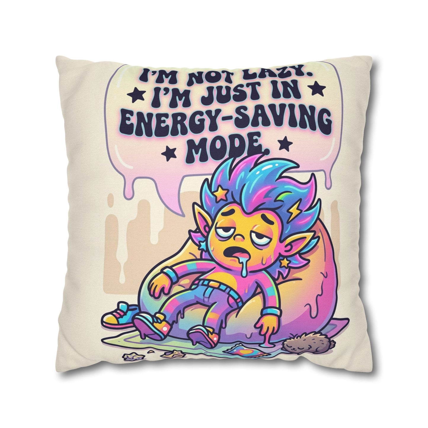 Energy-Saving Mode Decorative Pillow — Cute Tired Design