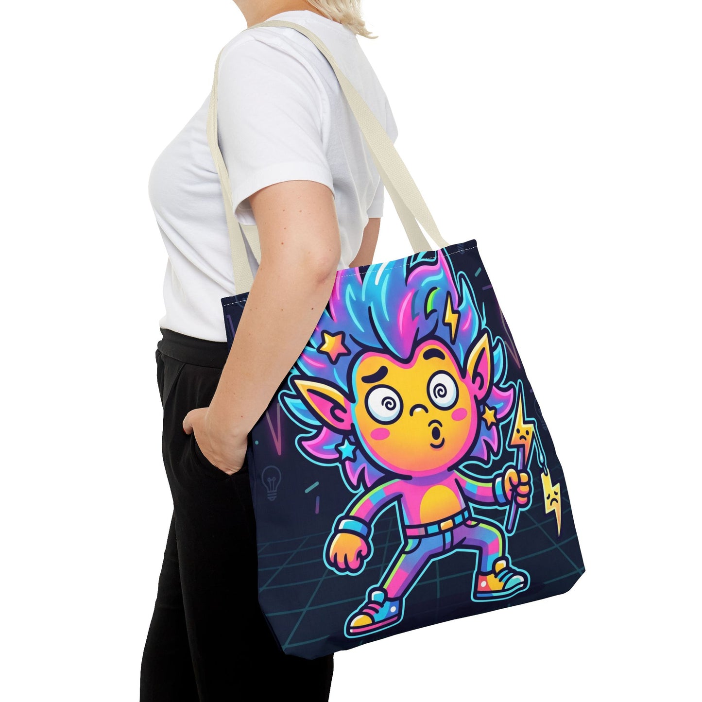 Neon Electric Tote Bag - Colorful Cartoon AOP Shoulder Bag