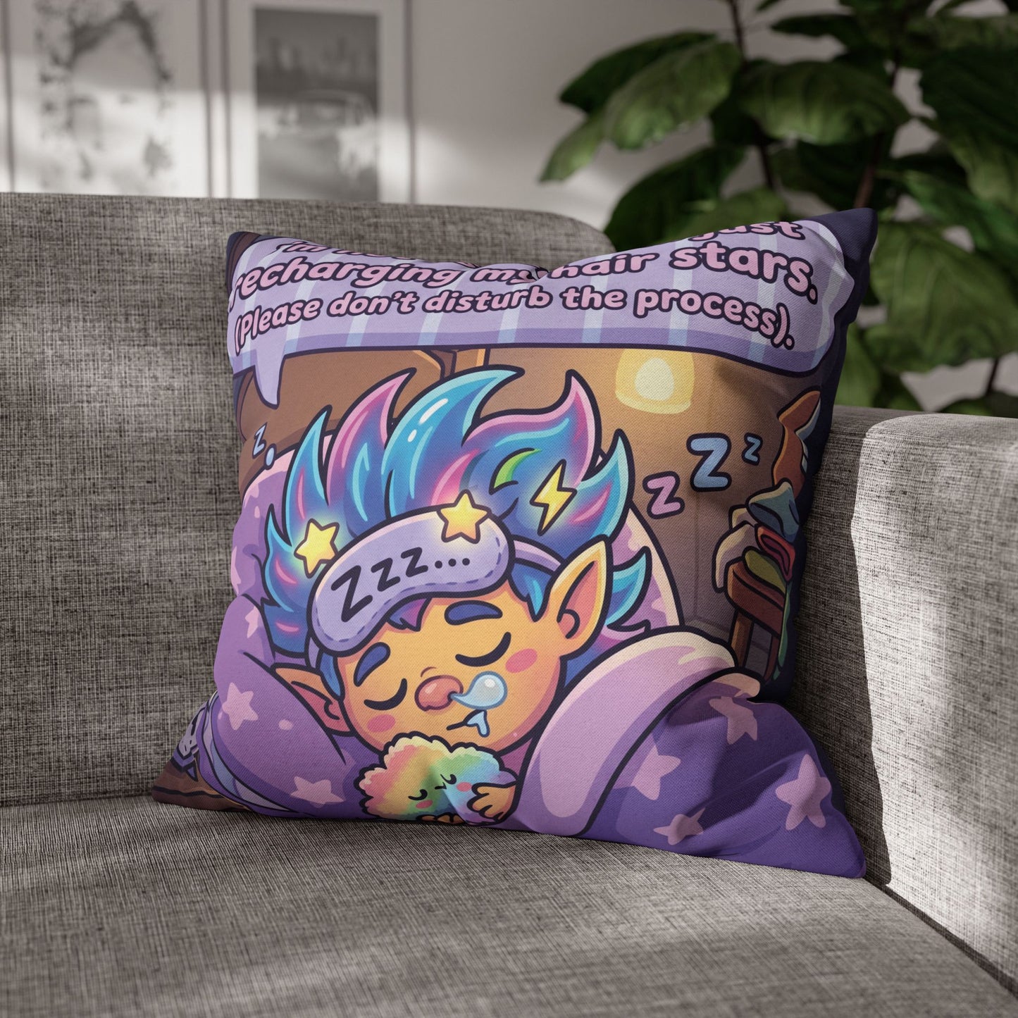 Star-Hair Sleeping Pillowcase — "Recharging My Hair Stars" Decorative Throw Pillow