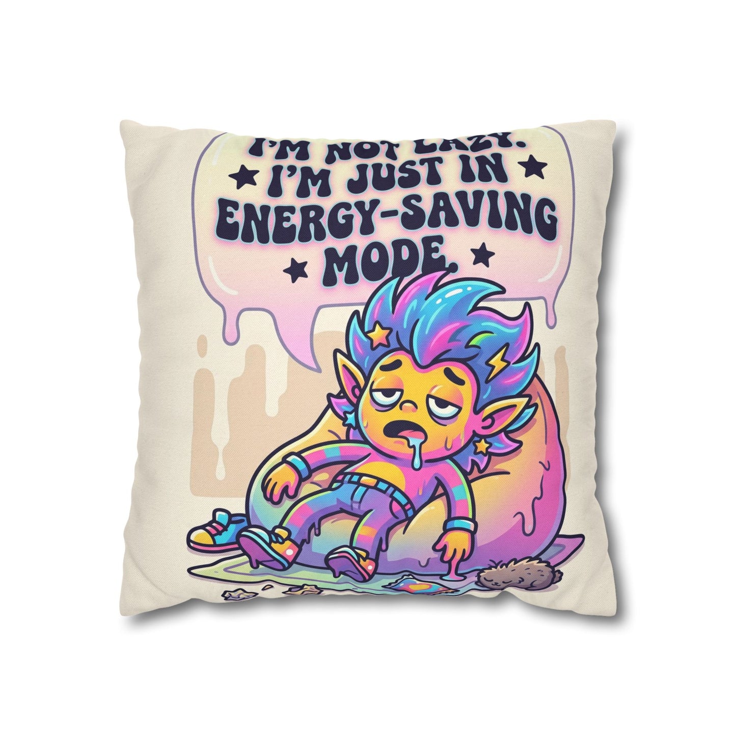 Energy-Saving Mode Decorative Pillow — Cute Tired Design