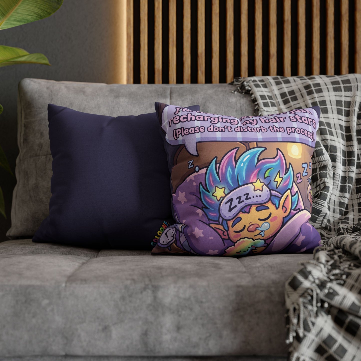 Star-Hair Sleeping Pillowcase — "Recharging My Hair Stars" Decorative Throw Pillow