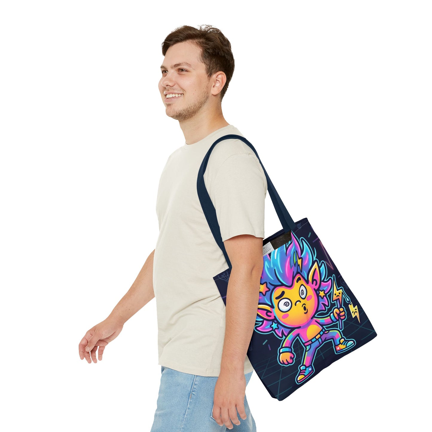 Neon Electric Tote Bag - Colorful Cartoon AOP Shoulder Bag