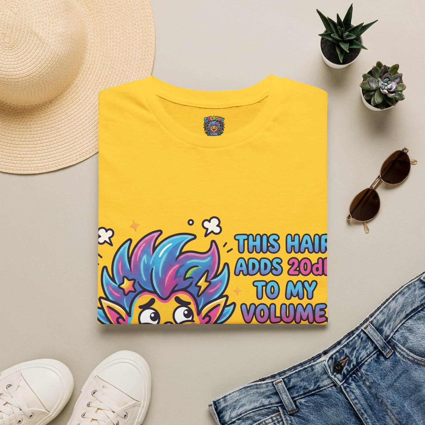 T-Shirt — "This Hair Adds 20dB to My Volume" Colorful Graphic Tee