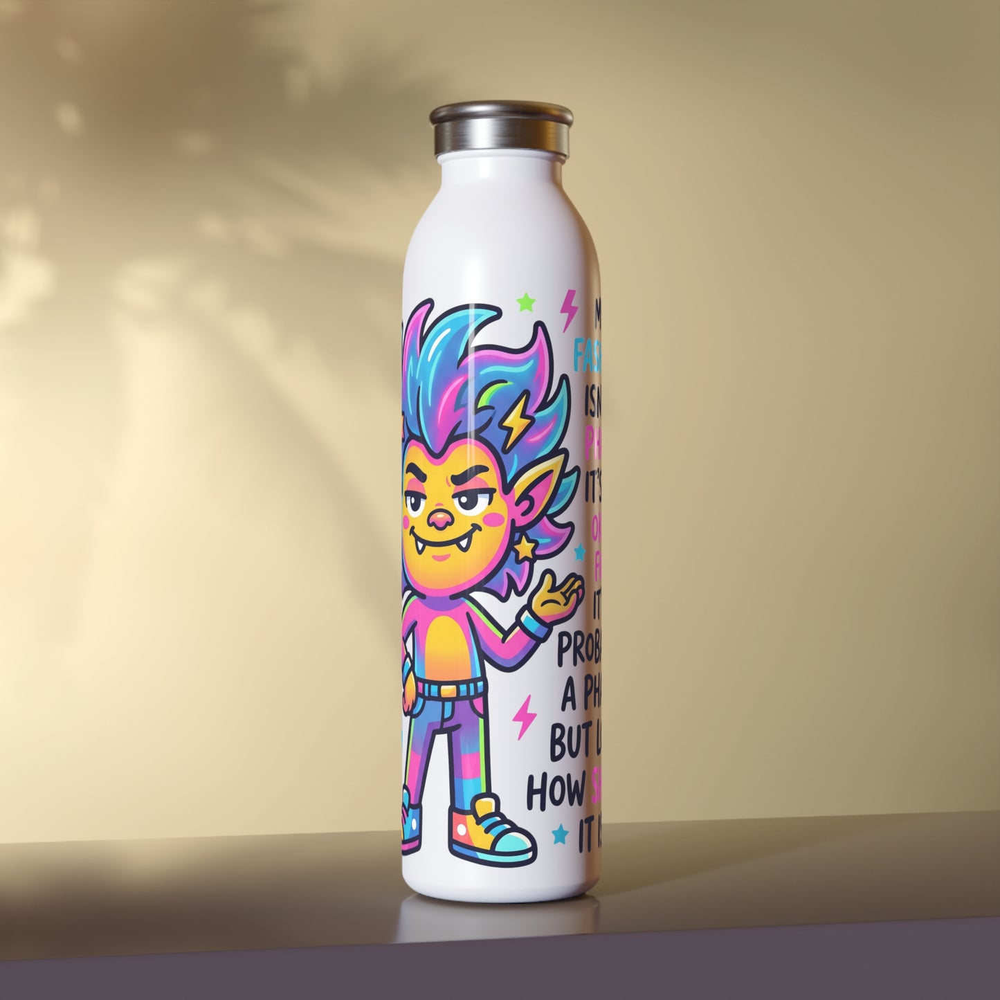 Slim Water Bottle — Colorful Punk Illustration Stainless Steel Bottle