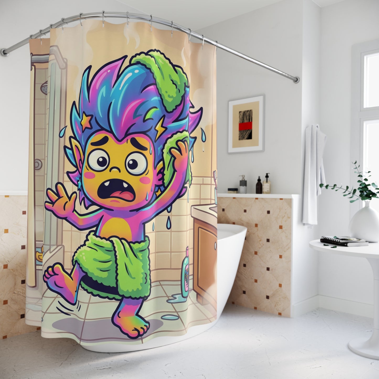 Shower Curtain — Colorful Cartoon Shower Funny Bathroom Decor