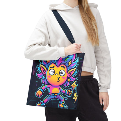 Neon Electric Tote Bag - Colorful Cartoon AOP Shoulder Bag