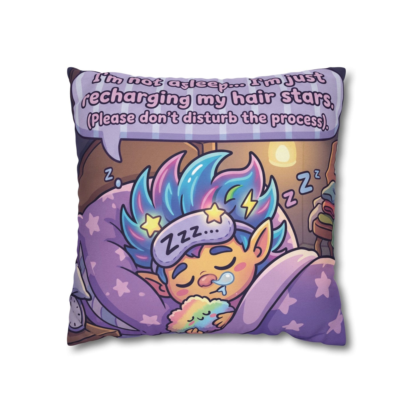 Star-Hair Sleeping Pillowcase — "Recharging My Hair Stars" Decorative Throw Pillow
