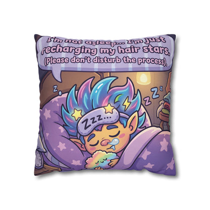 Star-Hair Sleeping Pillowcase — "Recharging My Hair Stars" Decorative Throw Pillow