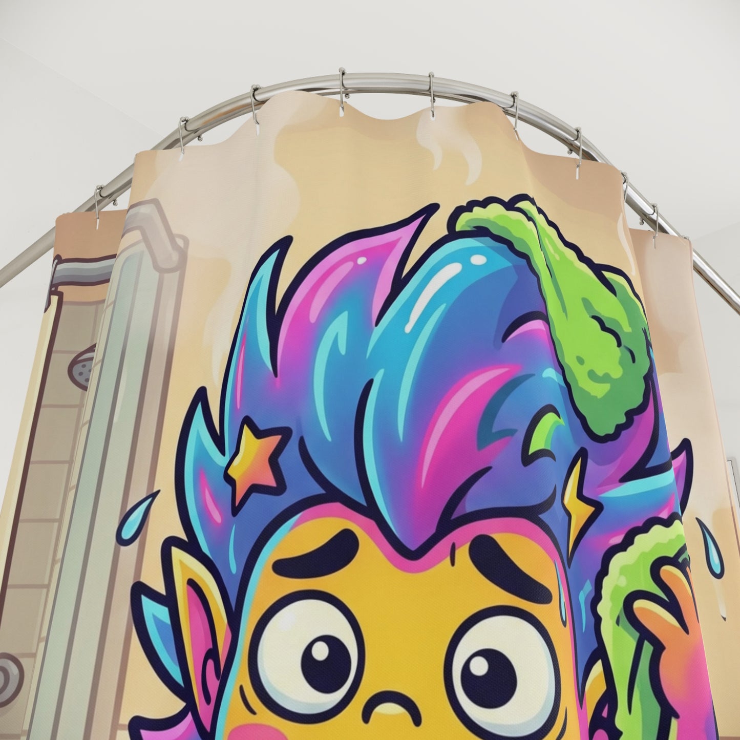 Shower Curtain — Colorful Cartoon Shower Funny Bathroom Decor