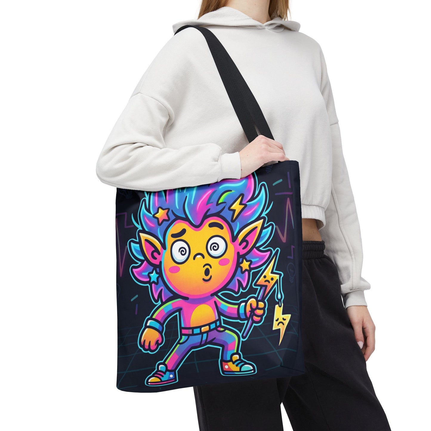 Neon Electric Tote Bag - Colorful Cartoon AOP Shoulder Bag
