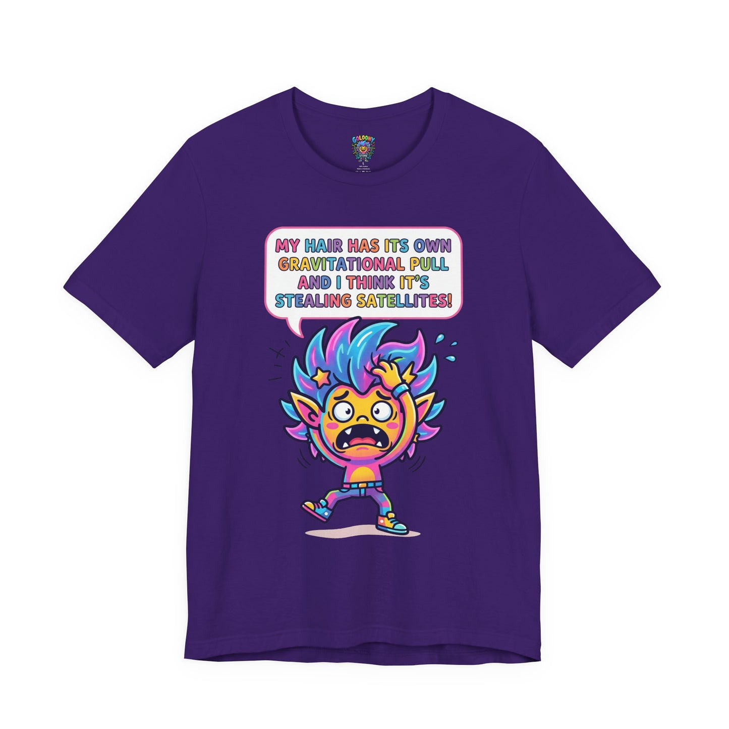 Cosmic Colorful Graphic Tee — "My Hair Has Its Own Gravitational Pull" T-Shirt