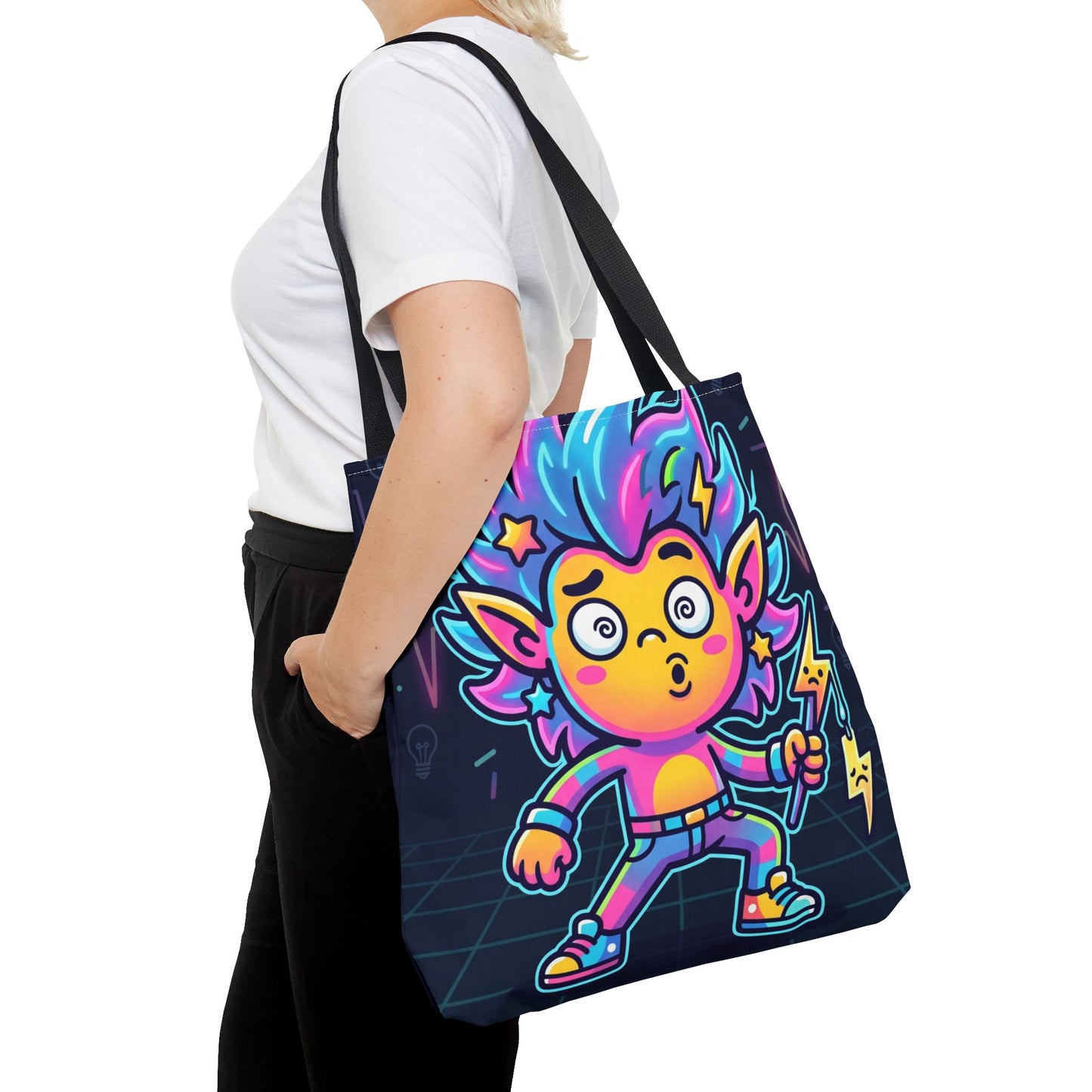 Neon Electric Tote Bag - Colorful Cartoon AOP Shoulder Bag