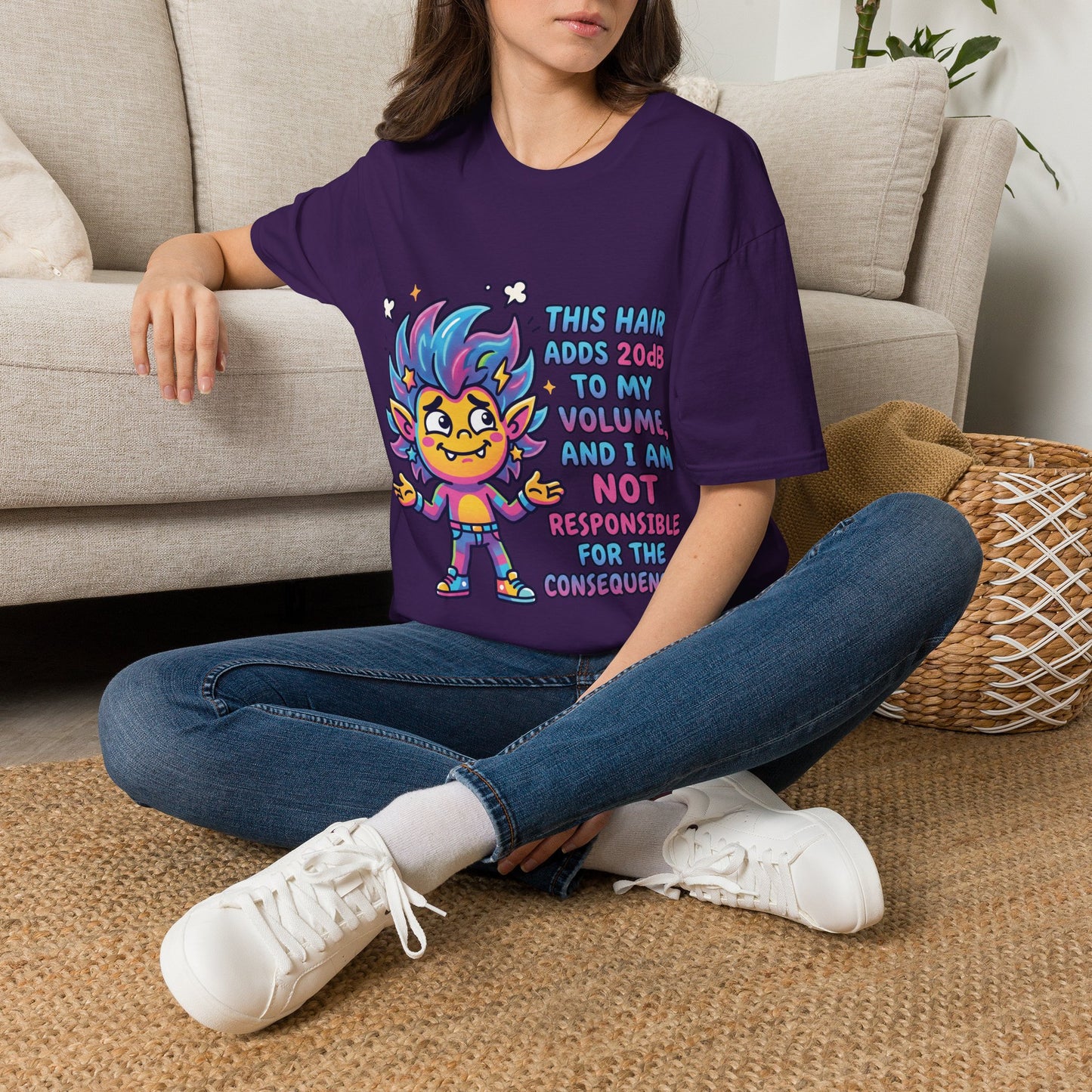 T-Shirt — "This Hair Adds 20dB to My Volume" Colorful Graphic Tee