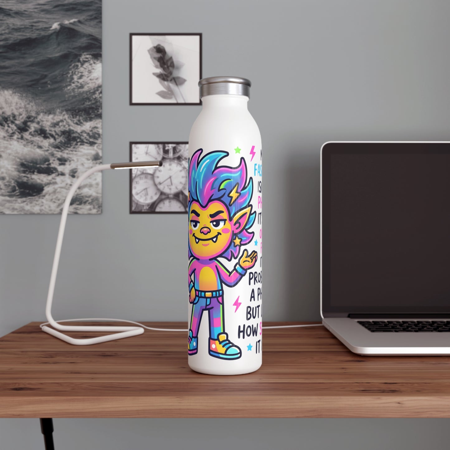 Slim Water Bottle — Colorful Punk Illustration Stainless Steel Bottle