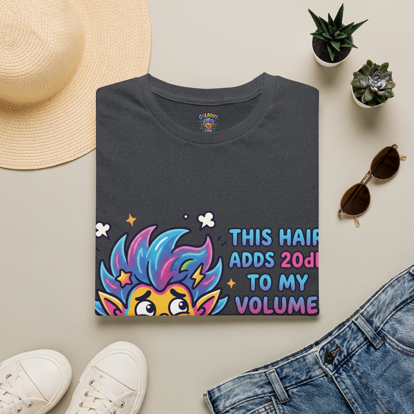 T-Shirt — "This Hair Adds 20dB to My Volume" Colorful Graphic Tee