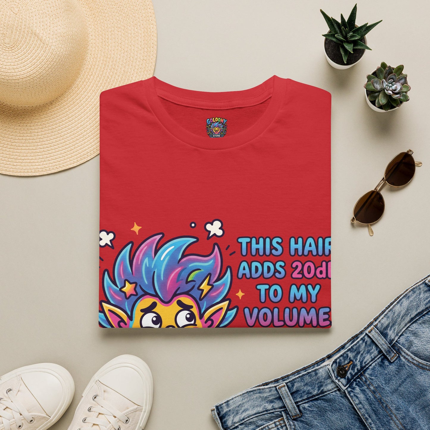 T-Shirt — "This Hair Adds 20dB to My Volume" Colorful Graphic Tee