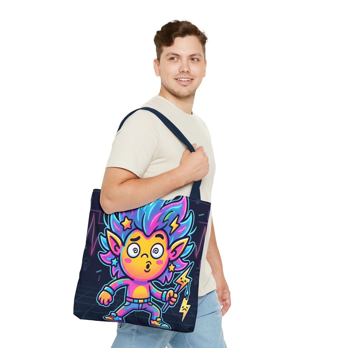 Neon Electric Tote Bag - Colorful Cartoon AOP Shoulder Bag
