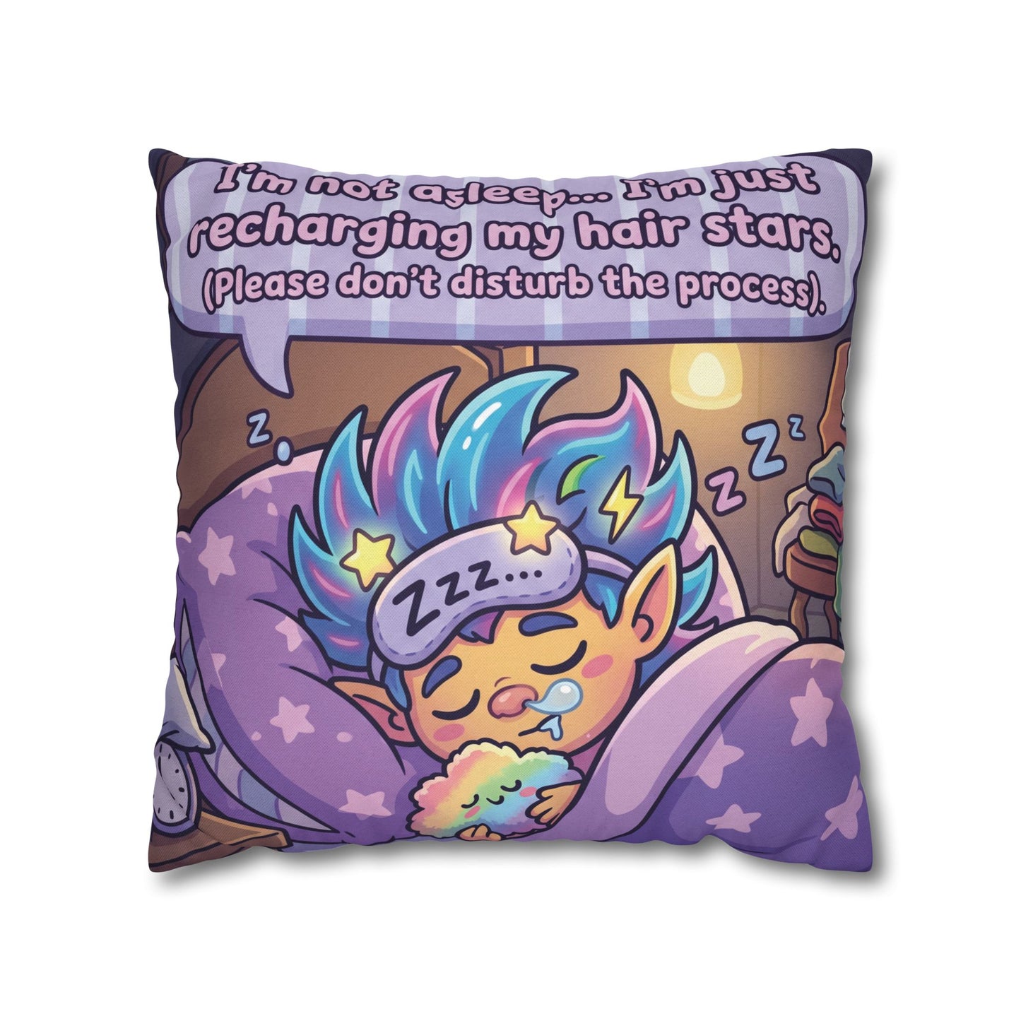 Star-Hair Sleeping Pillowcase — "Recharging My Hair Stars" Decorative Throw Pillow