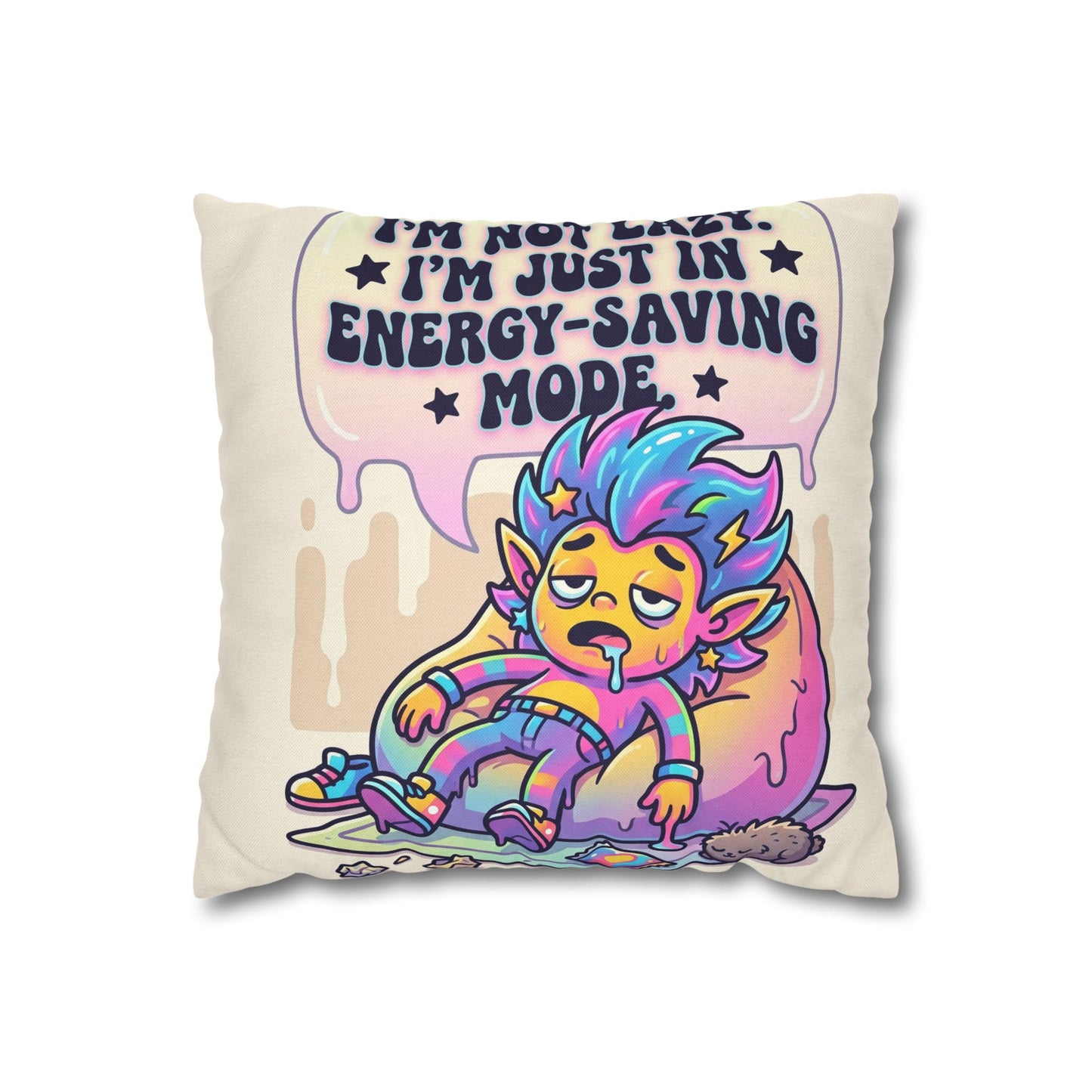 Energy-Saving Mode Decorative Pillow — Cute Tired Design