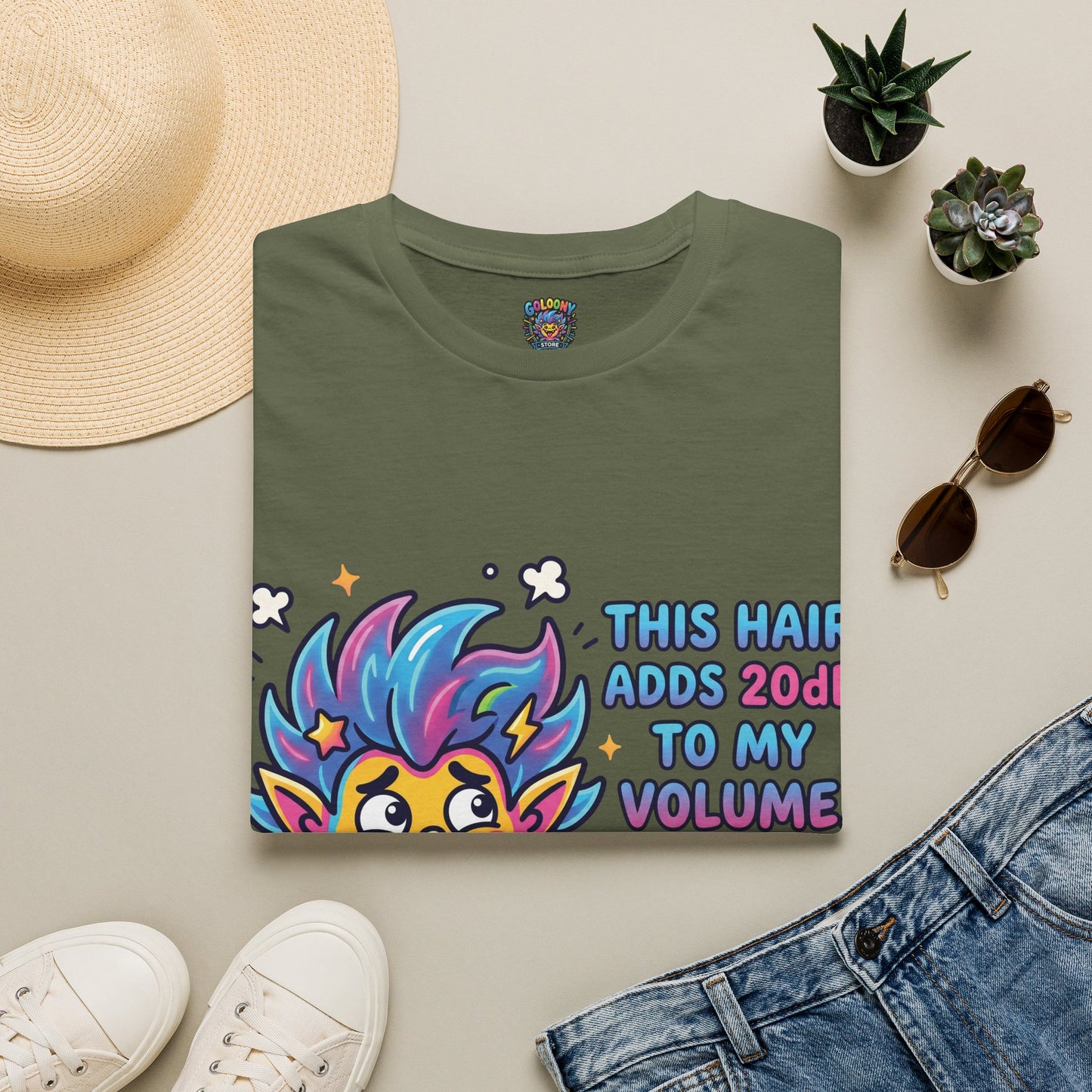 T-Shirt — "This Hair Adds 20dB to My Volume" Colorful Graphic Tee