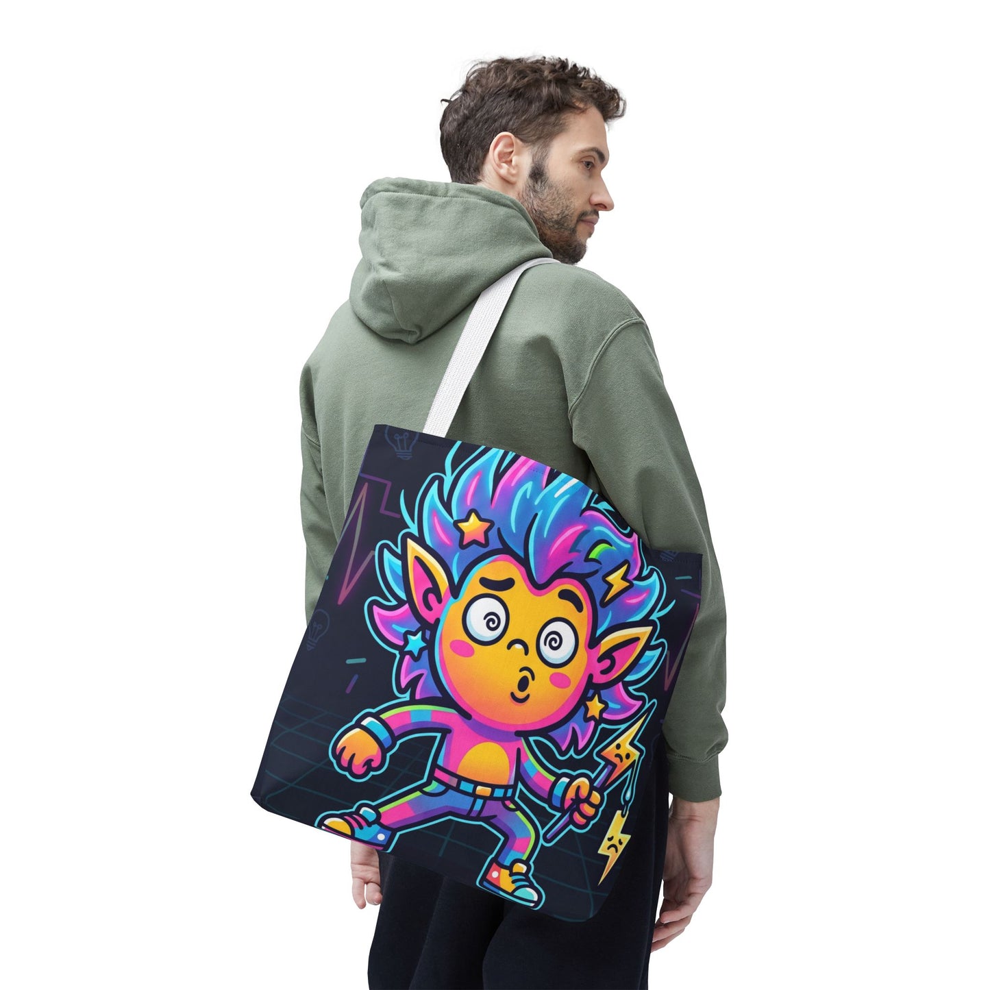 Neon Electric Tote Bag - Colorful Cartoon AOP Shoulder Bag