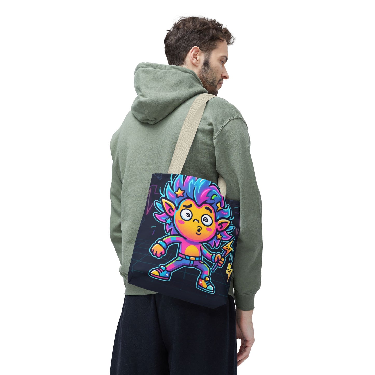 Neon Electric Tote Bag - Colorful Cartoon AOP Shoulder Bag