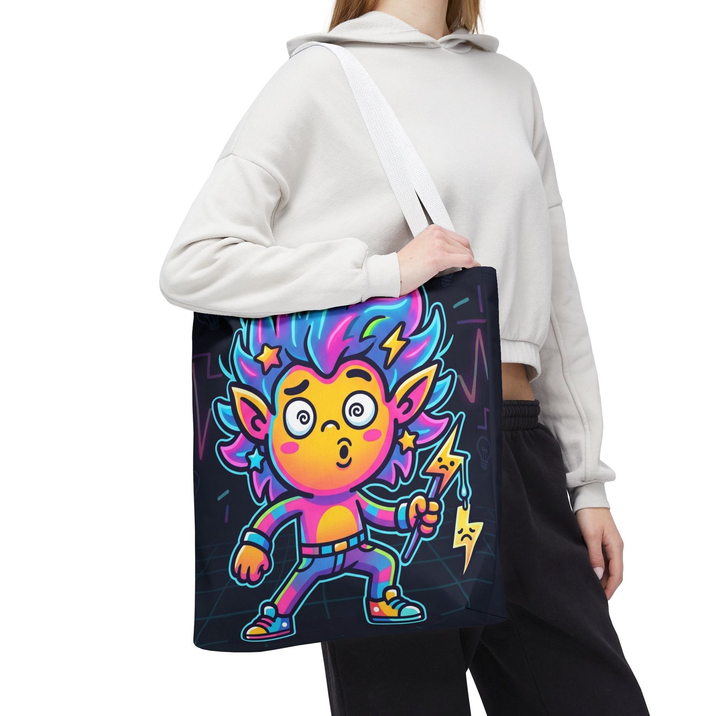 Neon Electric Tote Bag - Colorful Cartoon AOP Shoulder Bag