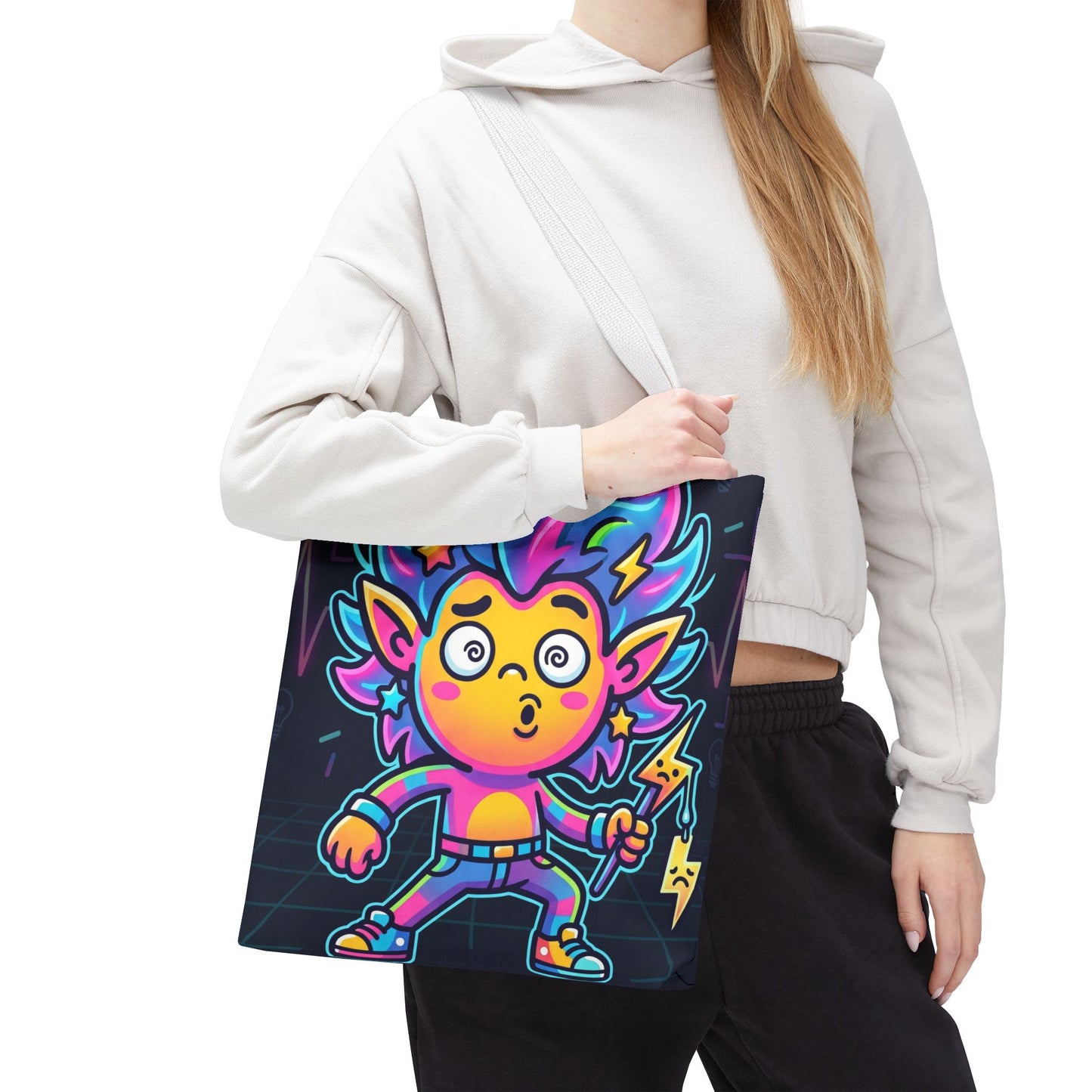 Neon Electric Tote Bag - Colorful Cartoon AOP Shoulder Bag