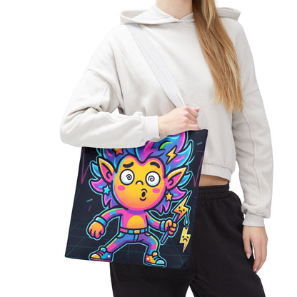Neon Electric Tote Bag - Colorful Cartoon AOP Shoulder Bag