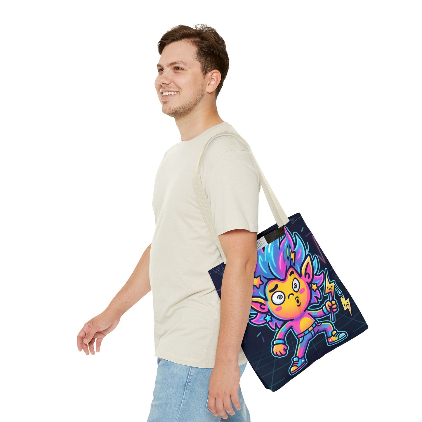 Neon Electric Tote Bag - Colorful Cartoon AOP Shoulder Bag