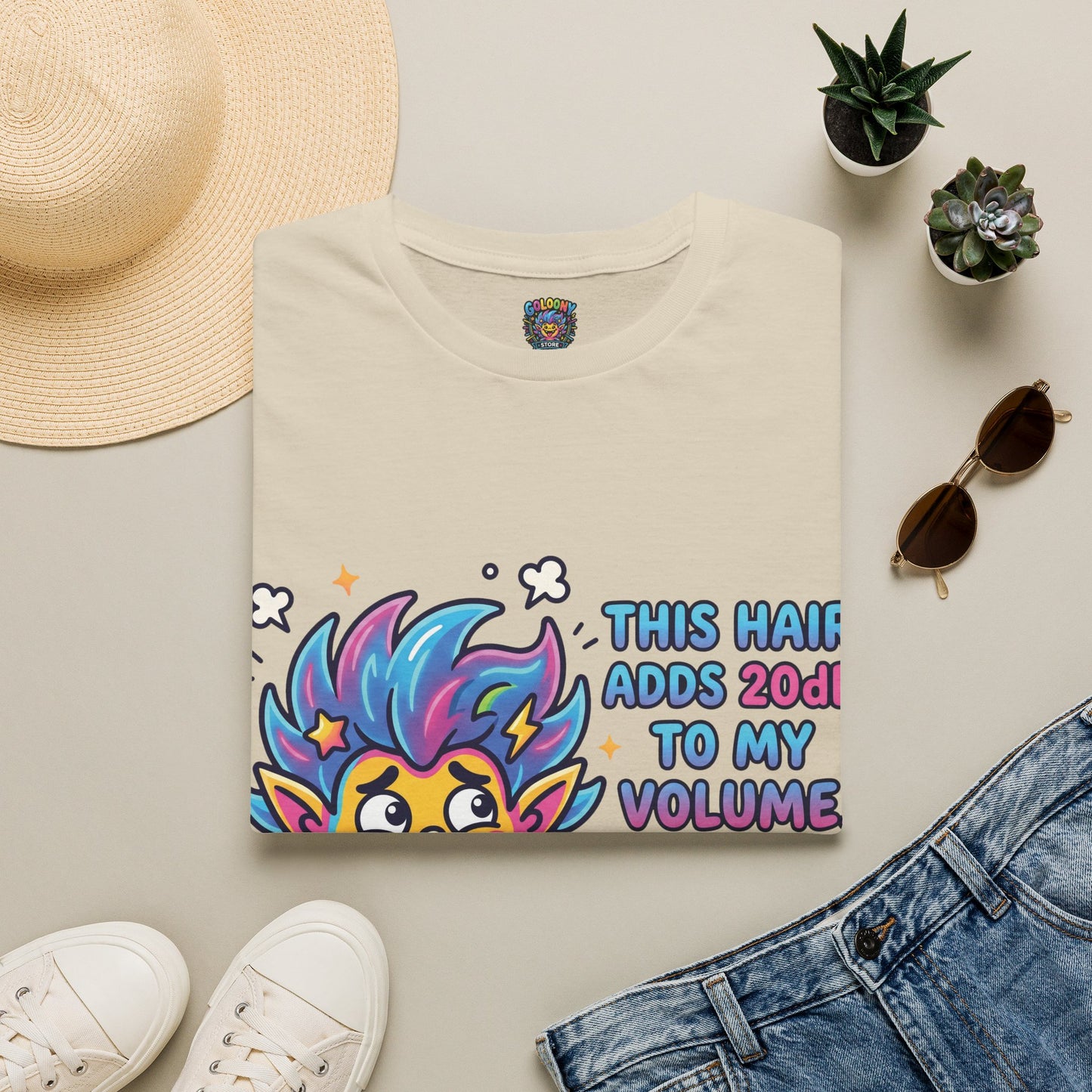 T-Shirt — "This Hair Adds 20dB to My Volume" Colorful Graphic Tee
