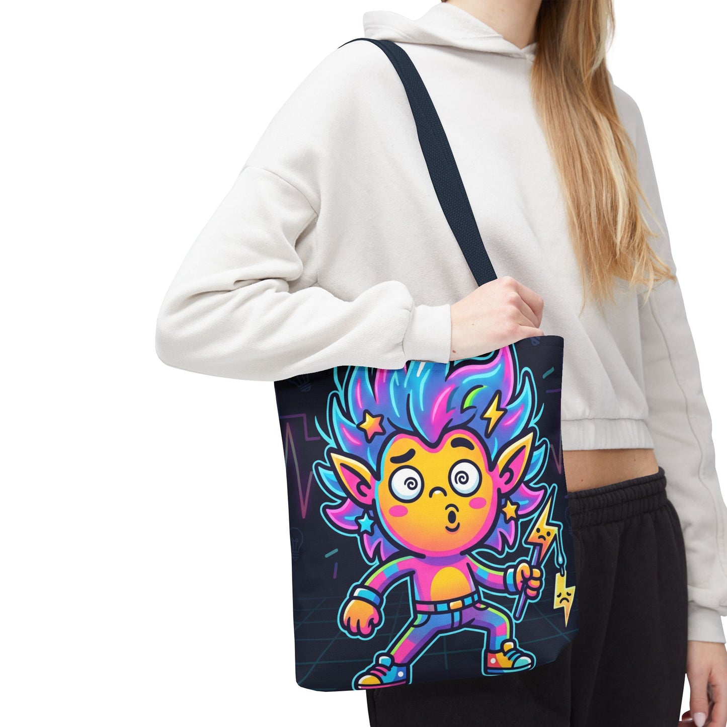 Neon Electric Tote Bag - Colorful Cartoon AOP Shoulder Bag
