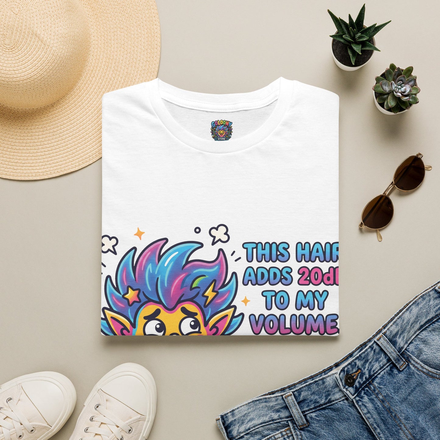 T-Shirt — "This Hair Adds 20dB to My Volume" Colorful Graphic Tee